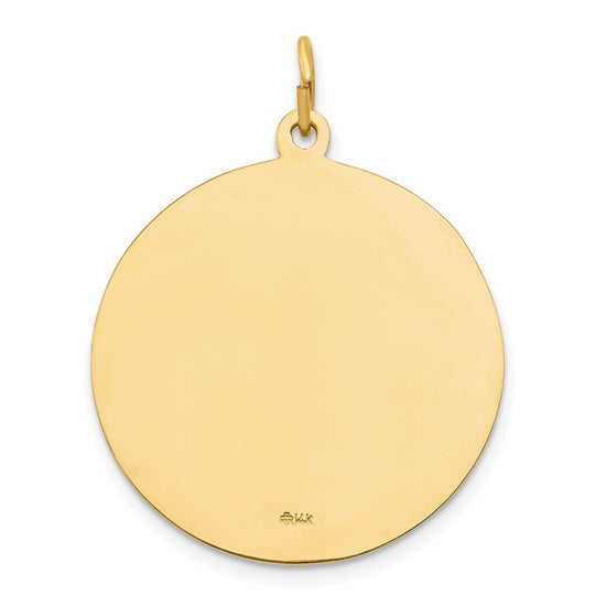 14k Polished and Satin Large Solid Sacred Heart of Jesus Medal Round Pendant