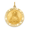 14k Polished and Satin Large Solid Sacred Heart of Jesus Medal Round Pendant