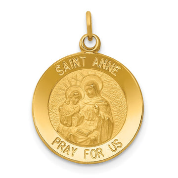 14k Polished and Satin Solid Saint Anne Medal Charm
