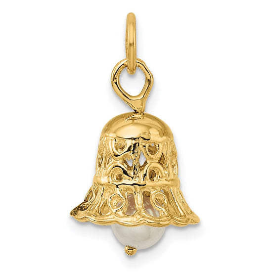 14k 3-D Wedding Bell with Freshwater Cultured Pearl Clapper Charm