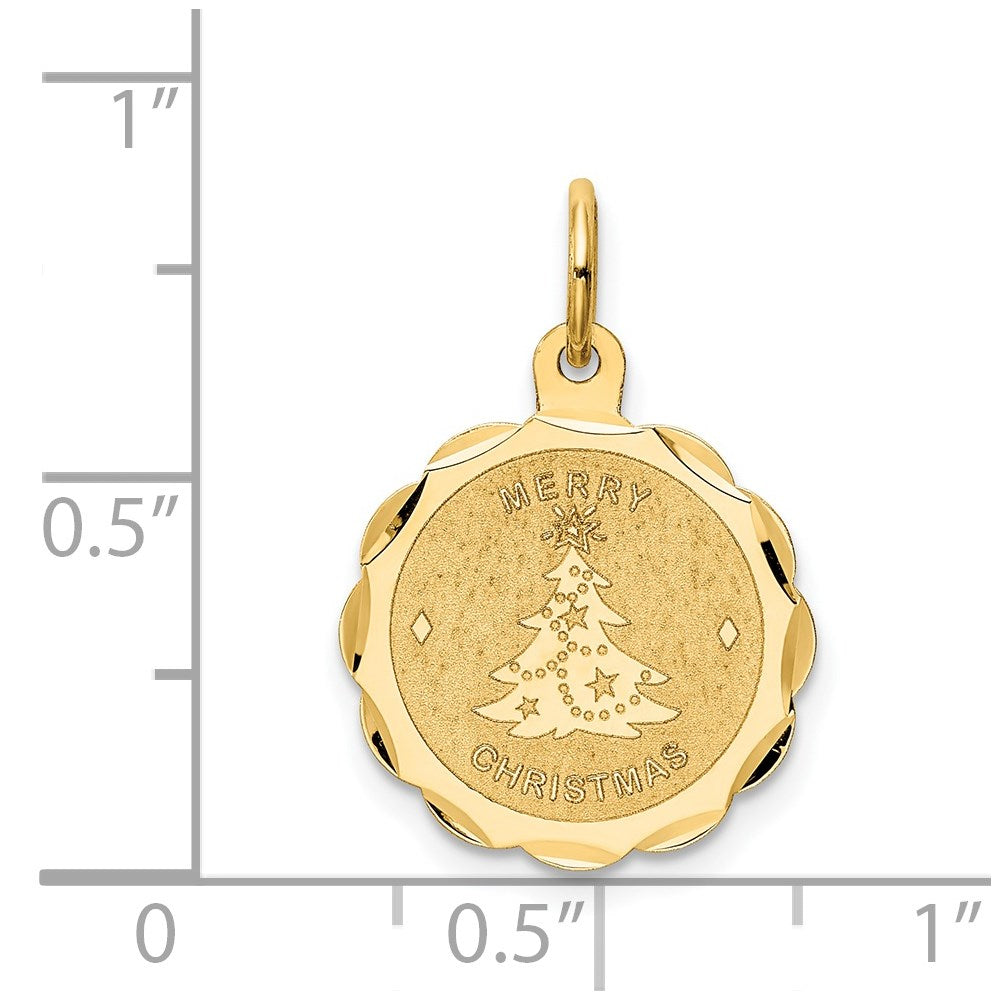 14k MERRY CHRISTMAS with Tree 15mm Engravable Disc Charm