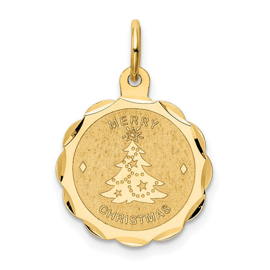 14k MERRY CHRISTMAS with Tree 15mm Engravable Disc Charm