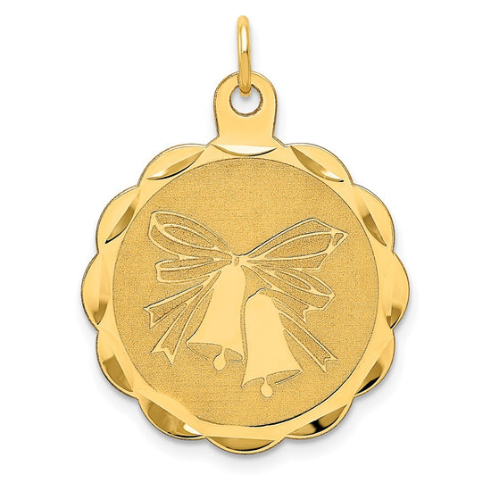 14k Wedding Bells 23mm Engravable Disc Charm