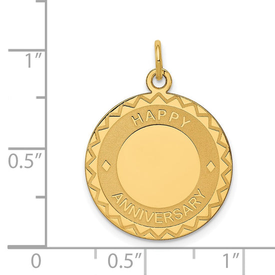 14K HAPPY ANNIVERSARY with Hearts 20mm Engravable Disc Charm