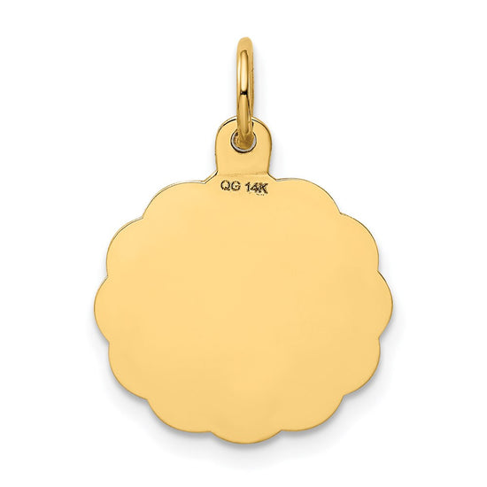14k Polished IT'S A GIRL Scalloped 16mm Engravable Disc Charm