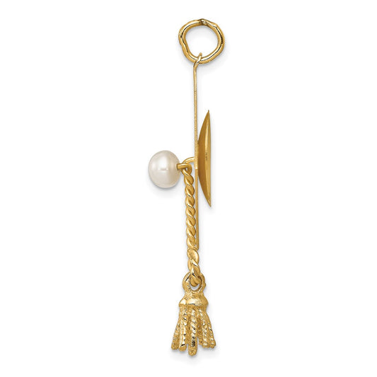 14k Graduation Cap with Freshwater Cultured Pearl and Moveable Tassel Charm