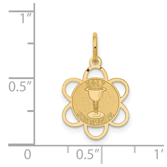 14k Polished and Satin Solid HOLY COMMUNION Scalloped Edge Round Disc Charm