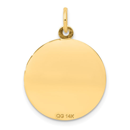 14k Polished and Satin Solid HOLY COMMUNION Diamond-cut Edge Round Disc Pendant