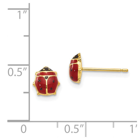 14k Red and Black Enameled Ladybug Post Earrings