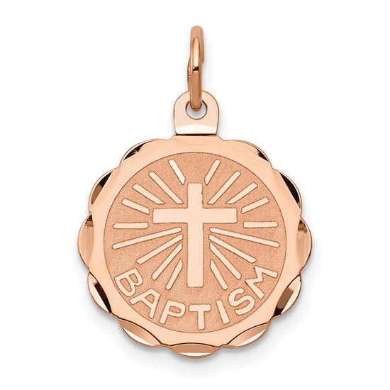 14k Rose Gold BAPTISM with Cross Round Disc Charm