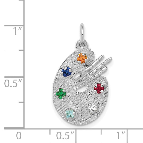 14k White Gold Multi-color CZ Stones Artist Palette Charm
