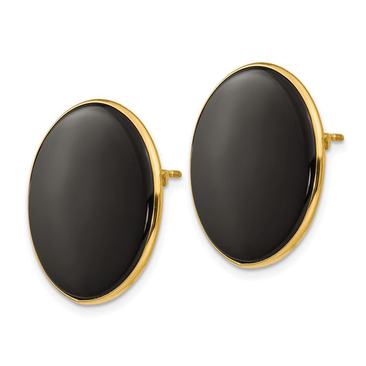 14k 21mm Round Black Onyx Post Earrings