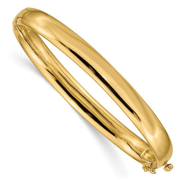 14k 6.4mm Polished Solid Hinged Oval Bangle Bracelet