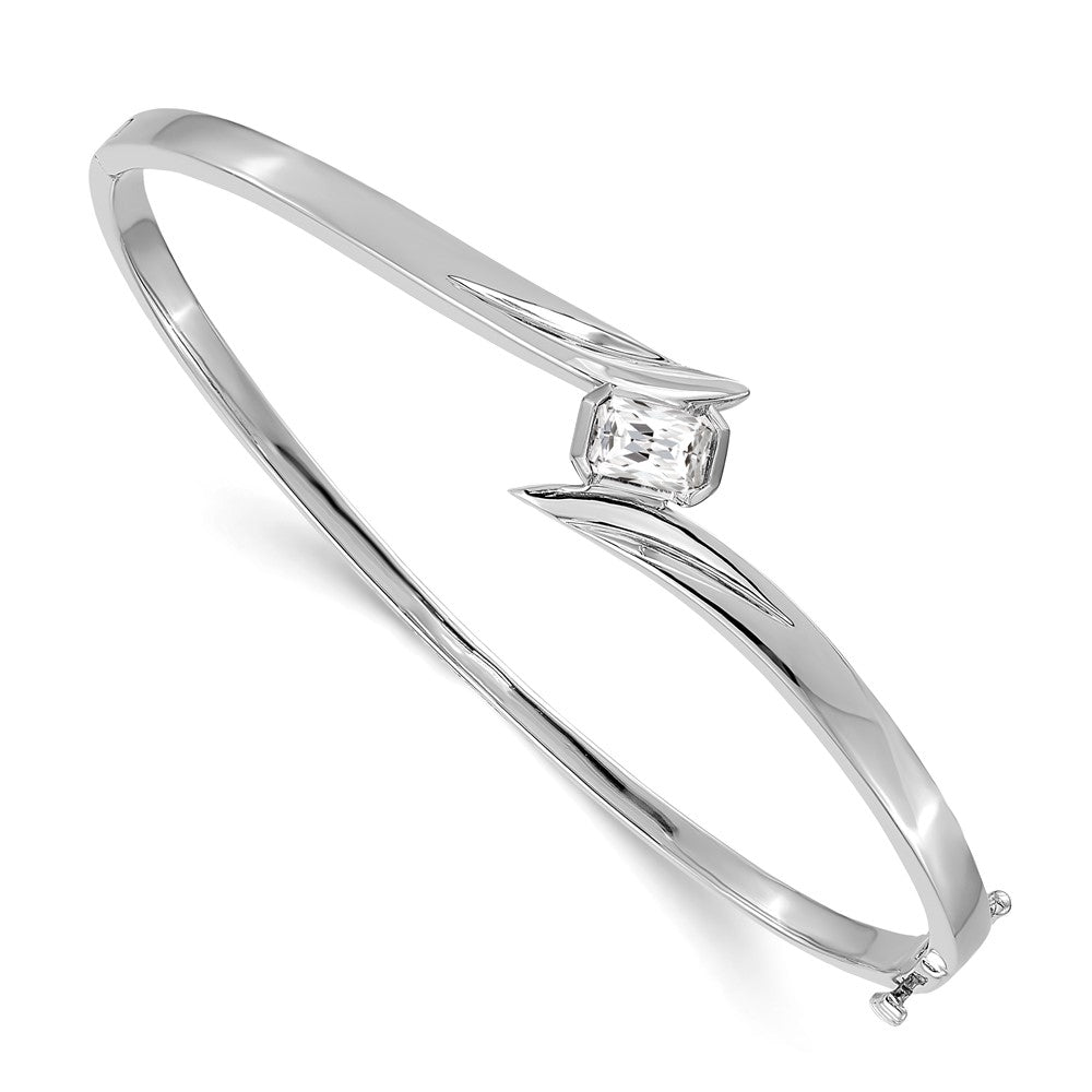 Gold Emerald-Cut Diamond Hinged Bangles