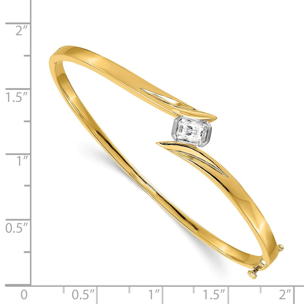 Gold Emerald-Cut Diamond Hinged Bangles