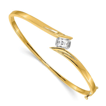 Gold Emerald-Cut Diamond Hinged Bangles