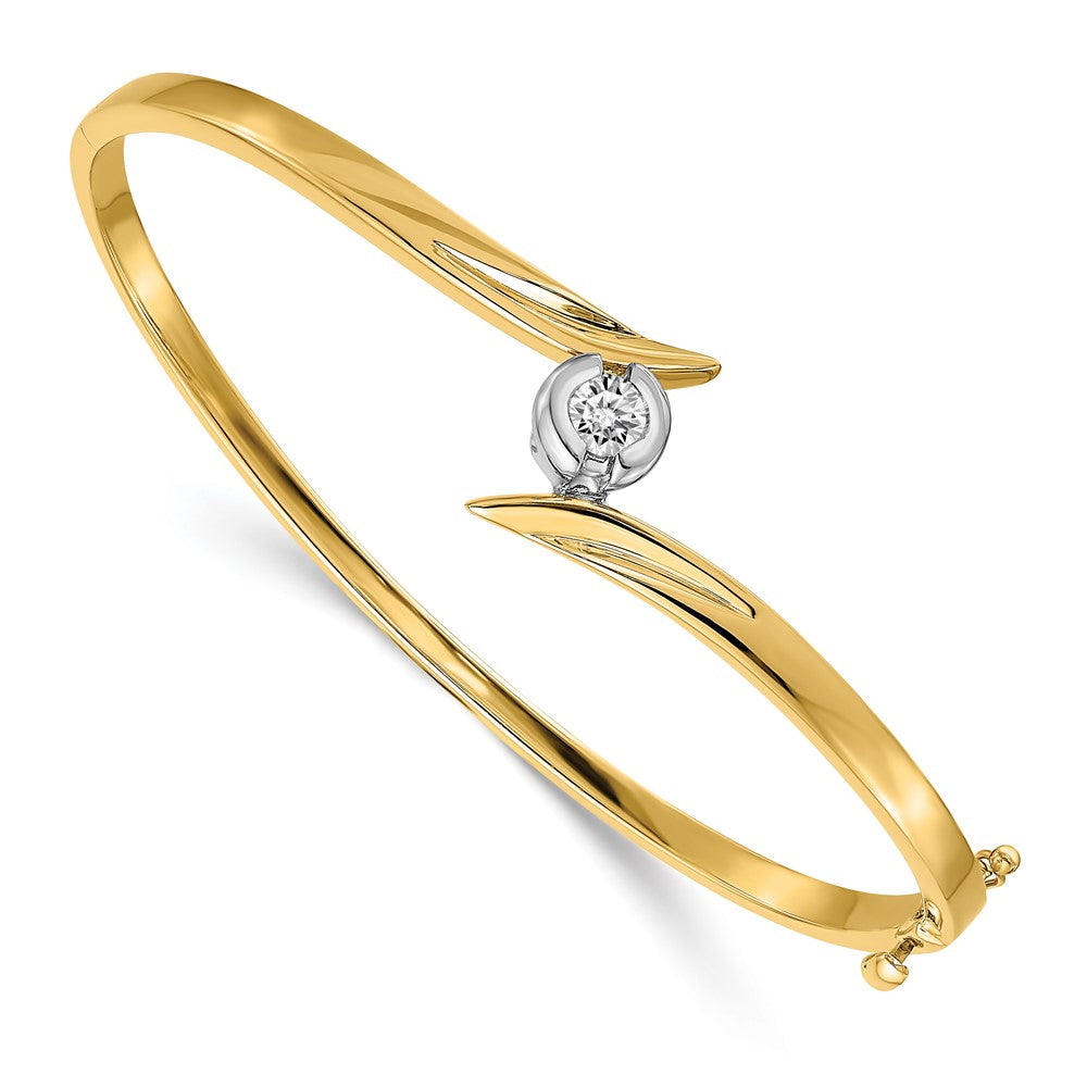 14k Two-tone Complete 1/4 carat A Diamond Hinged Oval Bangle Bracelet