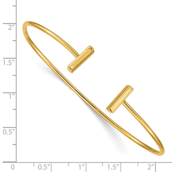 14k Polished Bar Cuff 2.00mm Flexible Oval Bangle Bracelet