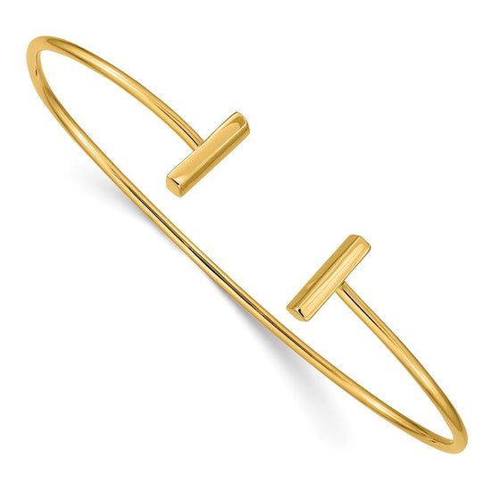 14k Polished Bar Cuff 2.00mm Flexible Oval Bangle Bracelet