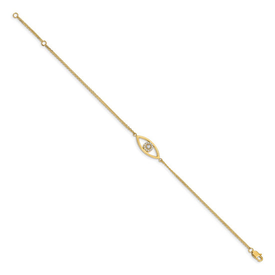 14k Complete A Diamond Evil Eye 2-Strand 7 inch Bracelet with 1 inch Extender