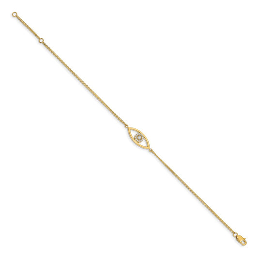 14k Complete A Diamond Evil Eye 2-Strand 7 inch Bracelet with 1 inch Extender