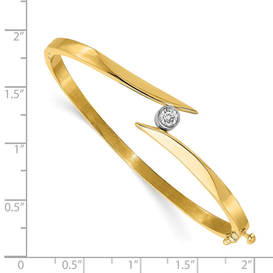 14k Two-tone Complete 1/4 carat AA Diamond Hinged Oval Bangle Bracelet