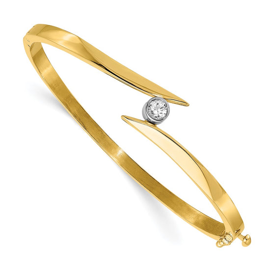 14k Two-tone Complete 1/4 carat AA Diamond Hinged Oval Bangle Bracelet