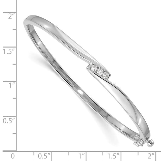 14k White Gold Complete 3-Stone 1/8 carat AA Diamond Hinged Oval Bangle Bracelet
