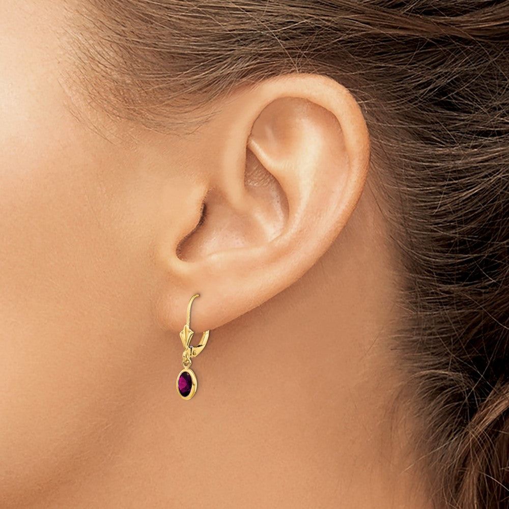 14k 6x4 Oval Bezel June/Rhodolite Garnet Leverback Earrings