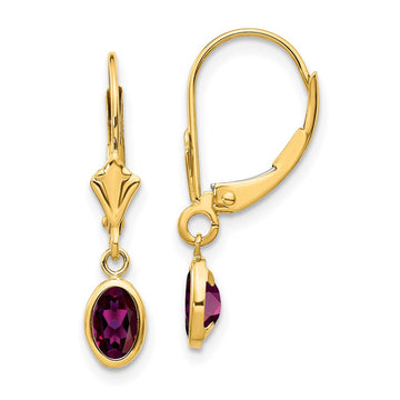 14k 6x4 Oval Bezel June/Rhodolite Garnet Leverback Earrings