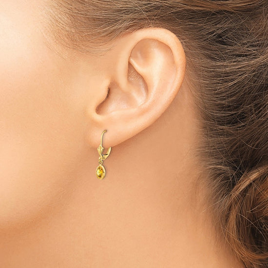 14k 6x4 Oval Bezel November/Citrine Leverback Earrings