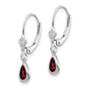 14k White Gold 6x4 Pear Bezel January/Garnet Leverback Earrings