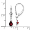 14k White Gold 6x4 Pear Bezel January/Garnet Leverback Earrings
