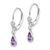 14k White Gold 6x4 Pear Bezel February/Amethyst Leverback Earrings