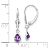 14k White Gold 6x4 Pear Bezel February/Amethyst Leverback Earrings