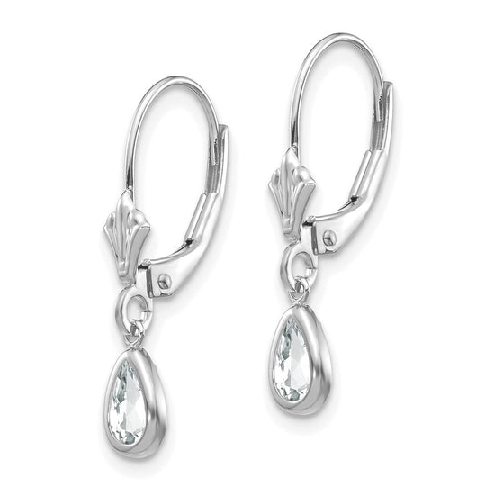 14k White Gold 6x4 Pear Bezel April/White Topaz Leverback Earrings