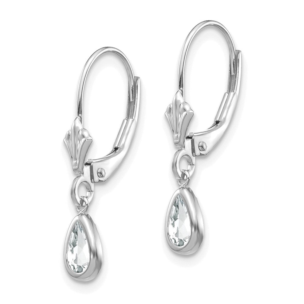 14k White Gold 6x4 Pear Bezel April/White Topaz Leverback Earrings