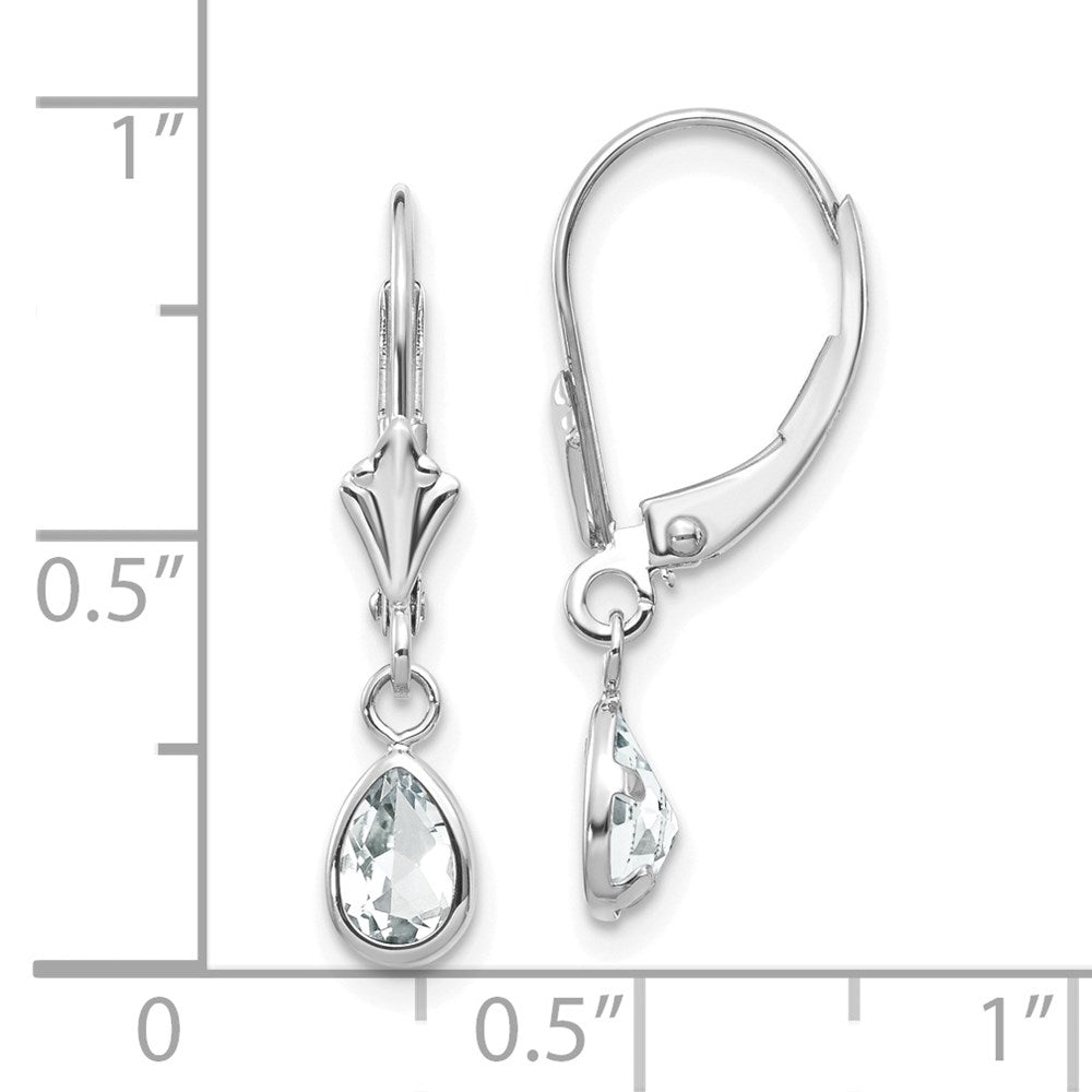 14k White Gold 6x4 Pear Bezel April/White Topaz Leverback Earrings