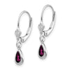 14k White Gold 6x4 Pear Bezel June/Rhodolite Garnet Leverback Earrings