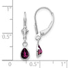 14k White Gold 6x4 Pear Bezel June/Rhodolite Garnet Leverback Earrings