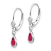 14k White Gold 6x4 Pear Bezel July/Ruby Leverback Earrings