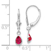 14k White Gold 6x4 Pear Bezel July/Ruby Leverback Earrings