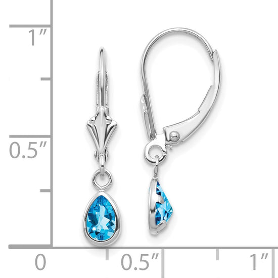 14k White Gold 6x4 Pear Bezel December/Blue Topaz Leverback Earrings