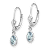 14k White Gold 6x4 Oval Bezel March/Aquamarine Leverback Earrings