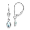 14k White Gold 6x4 Oval Bezel March/Aquamarine Leverback Earrings