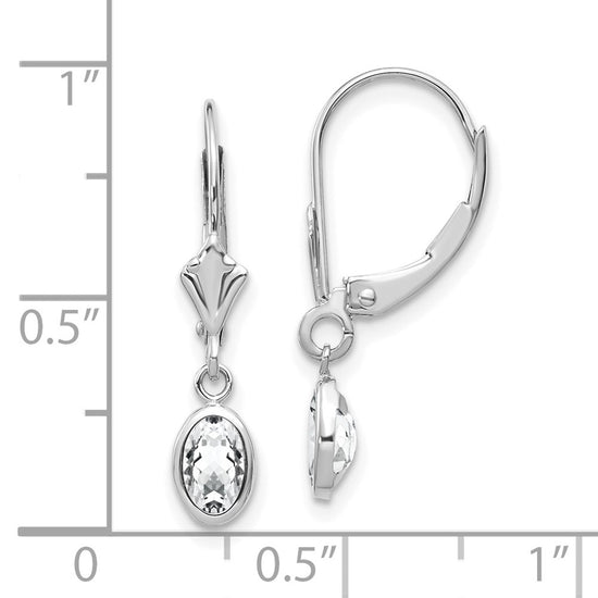 14k White Gold 6x4 Oval Bezel April/White Topaz Leverback Earrings