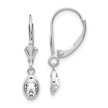 14k White Gold 6x4 Oval Bezel April/White Topaz Leverback Earrings