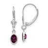 14k White Gold 6x4 Oval Bezel June/Rhodolite Garnet Leverback Earrings