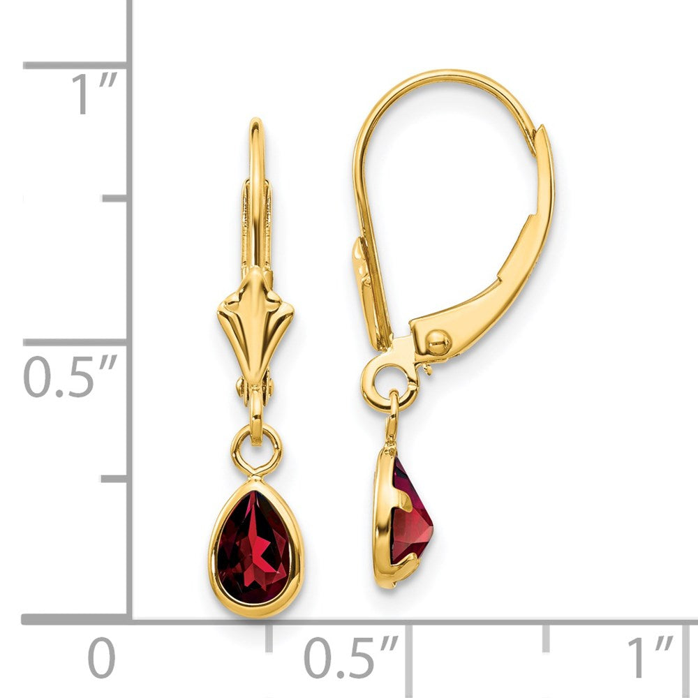 14k 6x4mm Pear Bezel January/Garnet Leverback Earrings