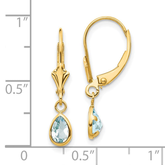 14k 6x4mm Pear Bezel March/Aquamarine Leverback Earrings